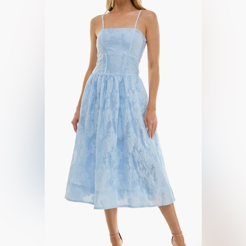 Socialite Womens Jacquard Midi Dress, Structured Top, Hazy Blue, Size M